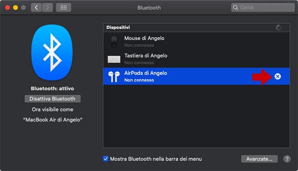 come rimuovere dispositivi Bluetooth dal Mac