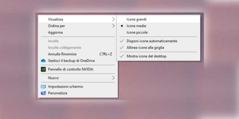 Modificare dimensioni icone Windows 10